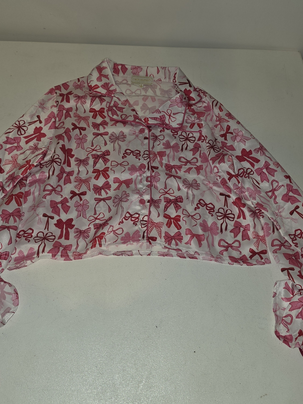 Simply Southern Pink White Bow-Print Pajama Top